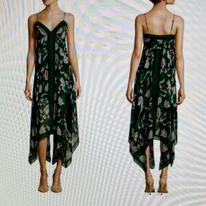 BCBG MAXARZRIA Isabel Asymmetrical Print in Emerald & Navy size XXS